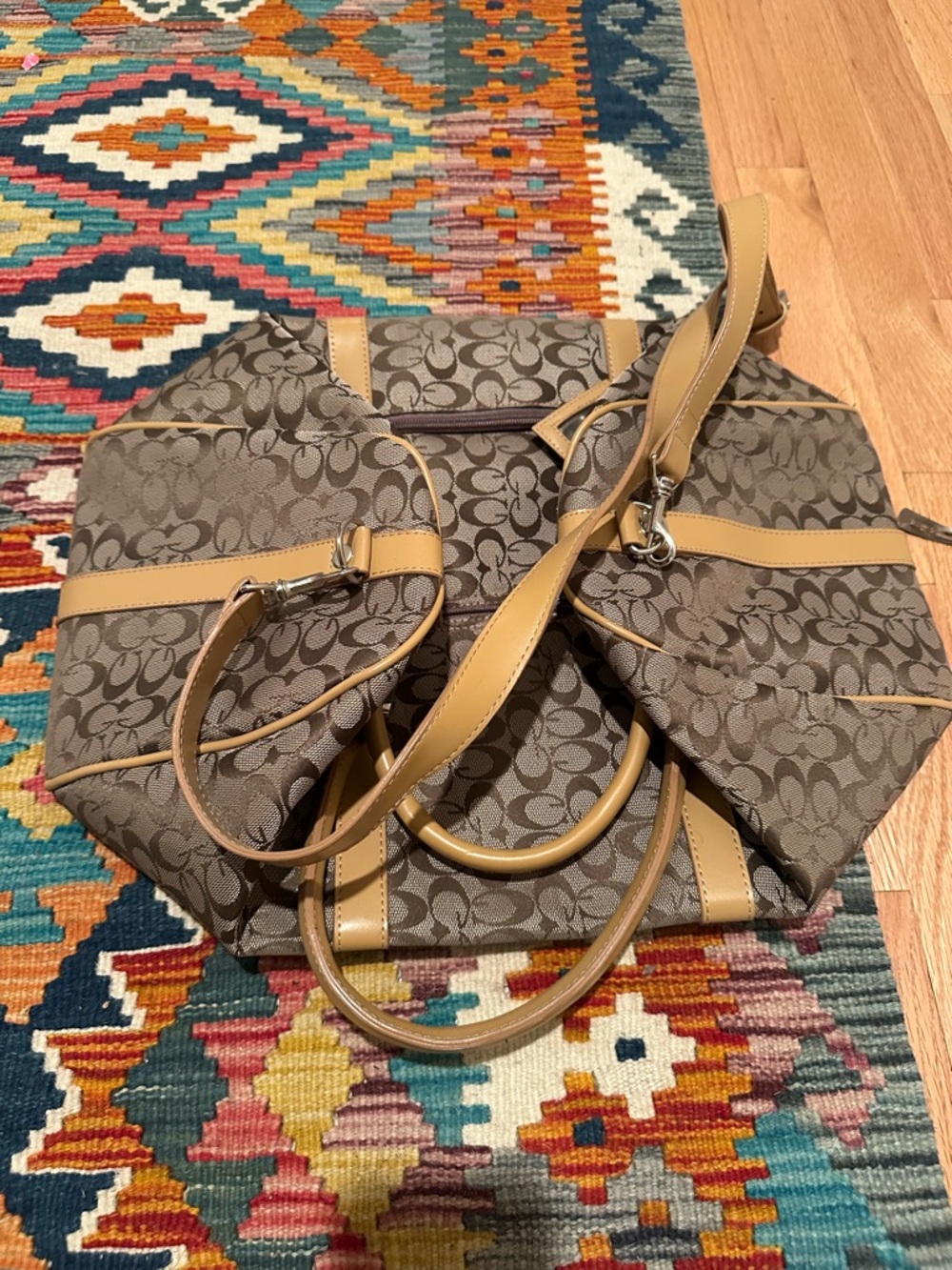 Brown Signature travel Tote with Tan Leather Trim
